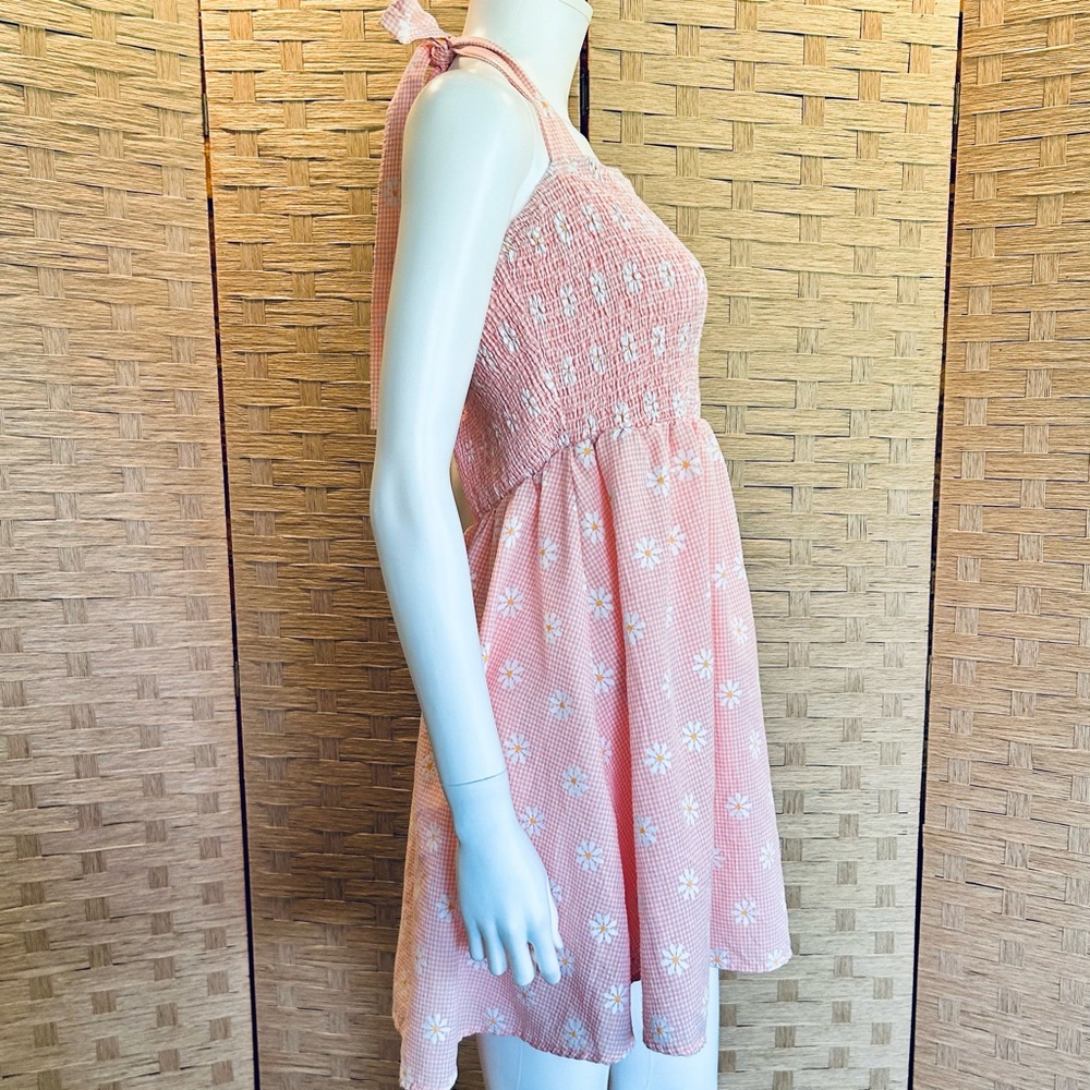 SHEIN pink gingham with white Daisy halter dress/tunic size XL - Picture 6 of 9